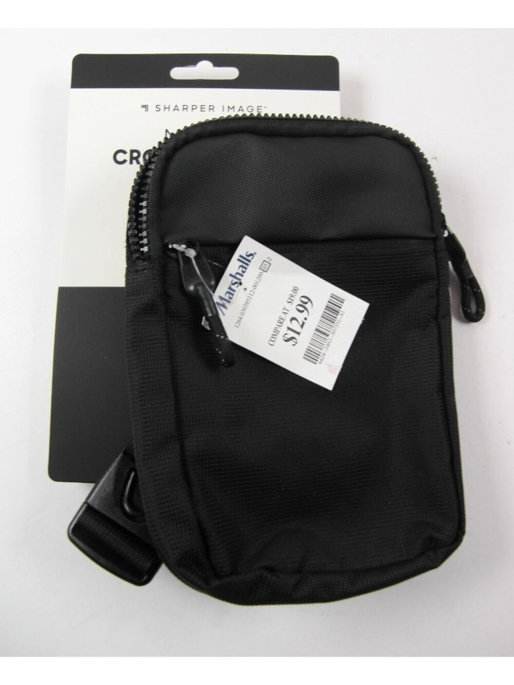 Sharper image Black Small Phone Crossbody Sling Bag, Zip Closure, Adjustable Str